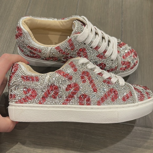 Betsey Johnson Candy Cane Embellished Sneakers - Picture 1 of 11
